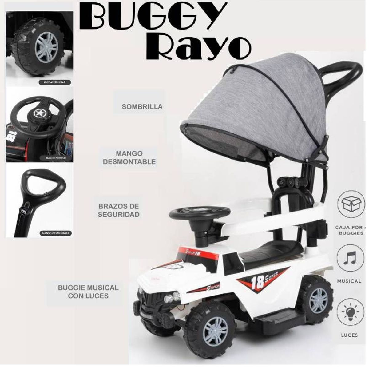 GENERICO - Buggy Corre Pasillos para Niños Monkey Blanco