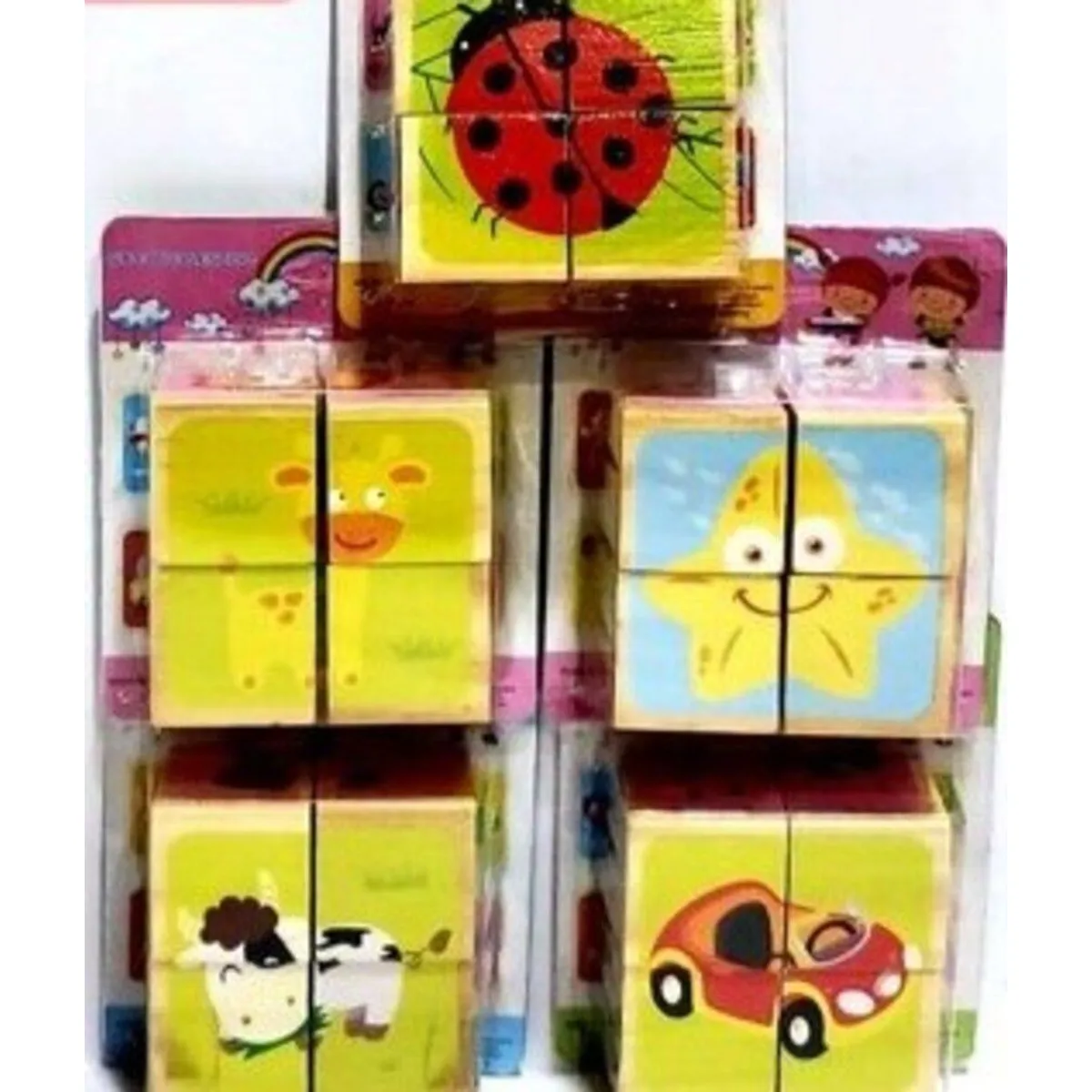 GENERICO - Rompecabezas Cubos 6 Figuras Madera Juegos Didacticos