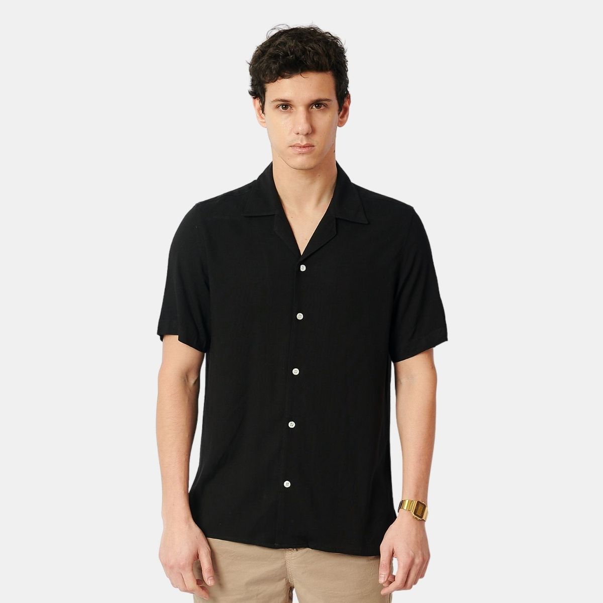 SAN COSME - Camisa Lino Hombre Negro