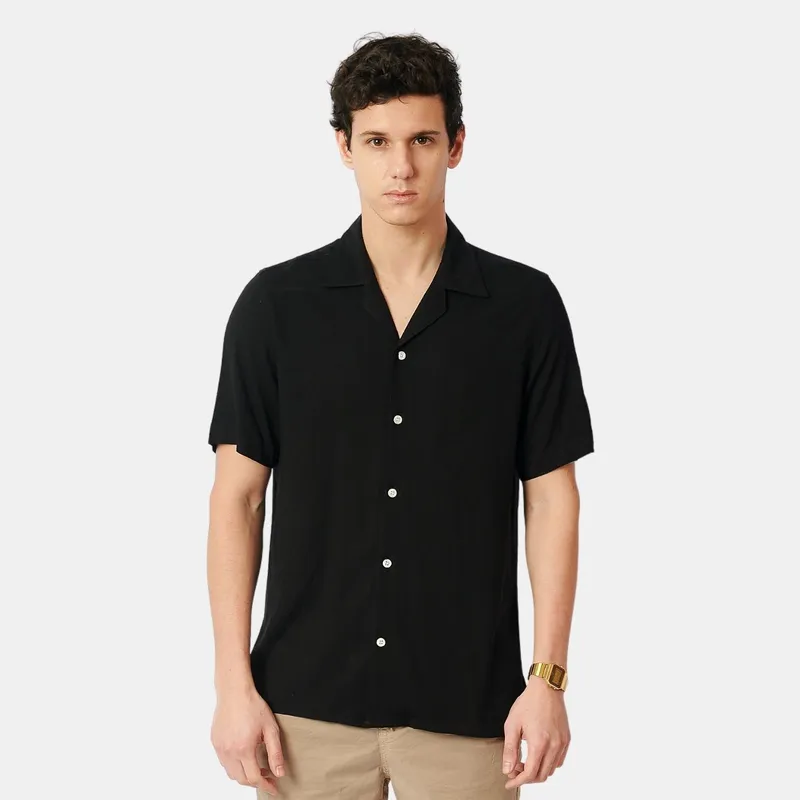 SAN COSME - Camisa Lino Hombre Negro