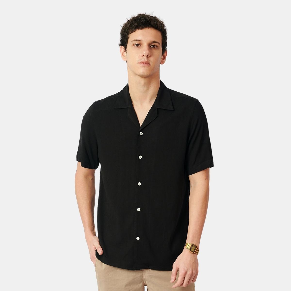SAN COSME - Camisa Lino Hombre Negro