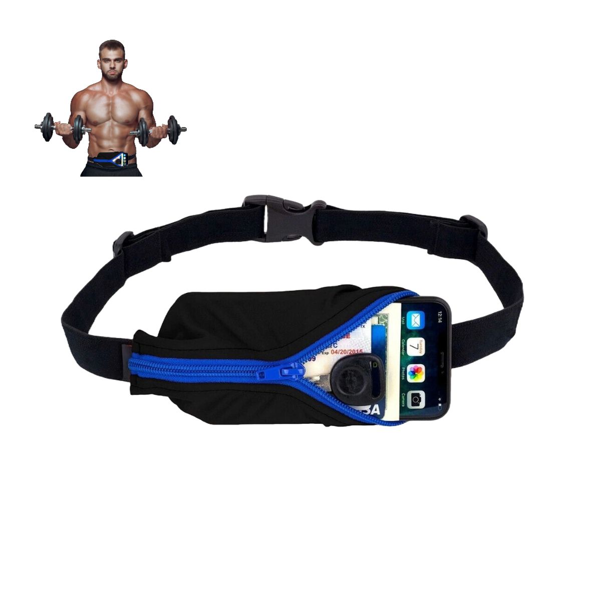 TODO FIT - Canguro Delgado Antirrobo Modelo Pequeño Negro con Azul