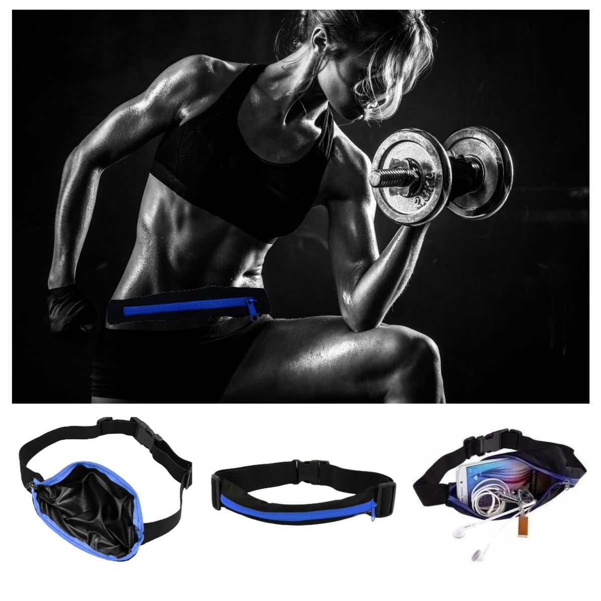 TODO FIT - Canguro Delgado Antirrobo Modelo Pequeño Negro con Azul