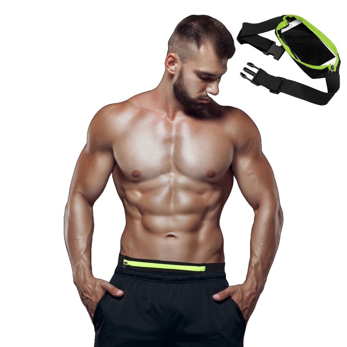 TODO FIT - Canguro Delgado Antirrobo Modelo Pequeño Negro con Neon