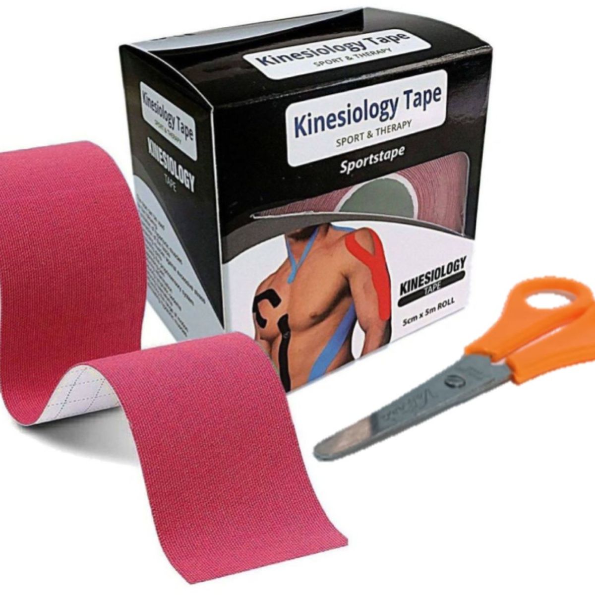 GENERICO - VENDAJE CINTA TAPE KINESIOLÓGICA 5CM X 5M ROJO MÁS TIJERA