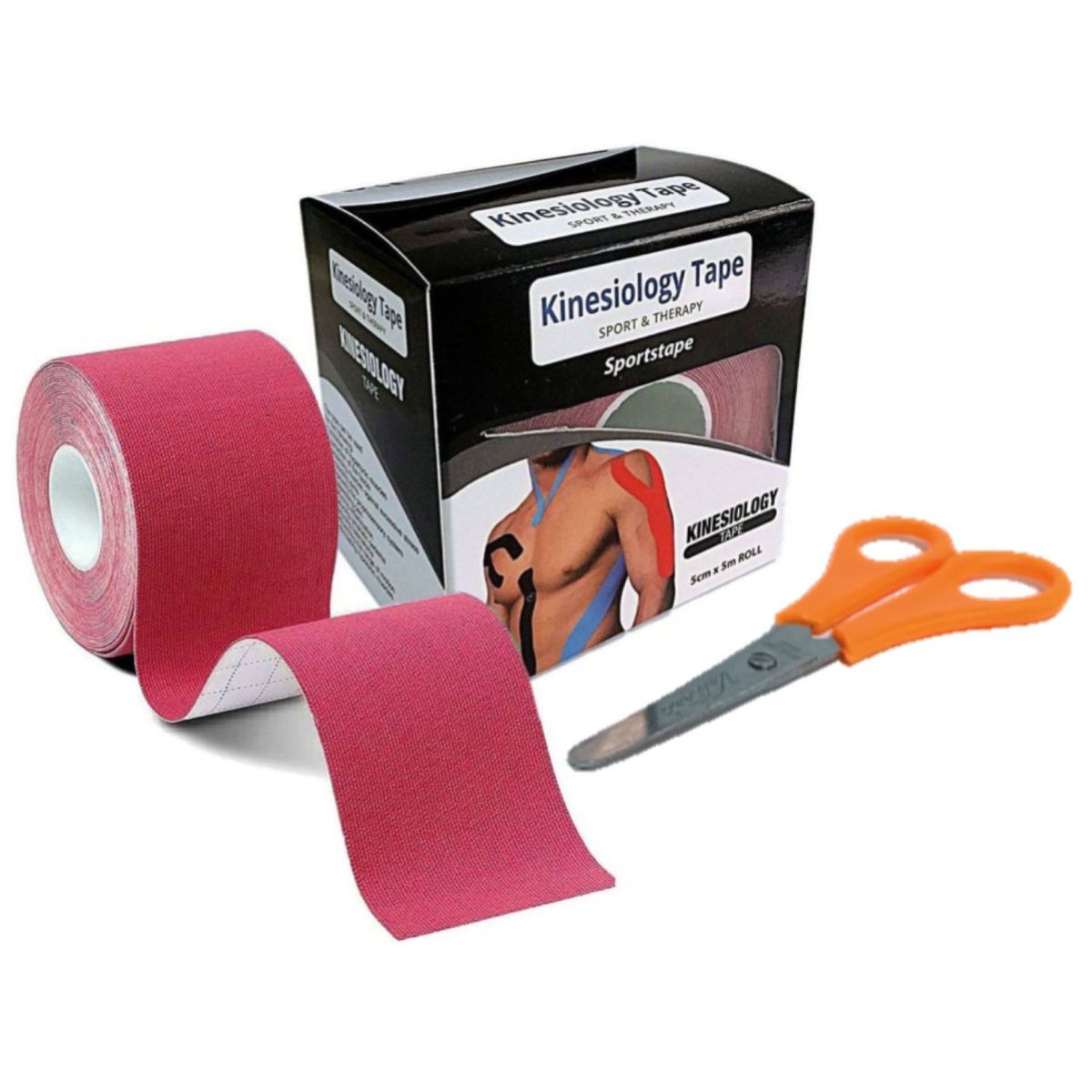 GENERICO - VENDAJE CINTA TAPE KINESIOLÓGICA 5CM X 5M ROJO MÁS TIJERA