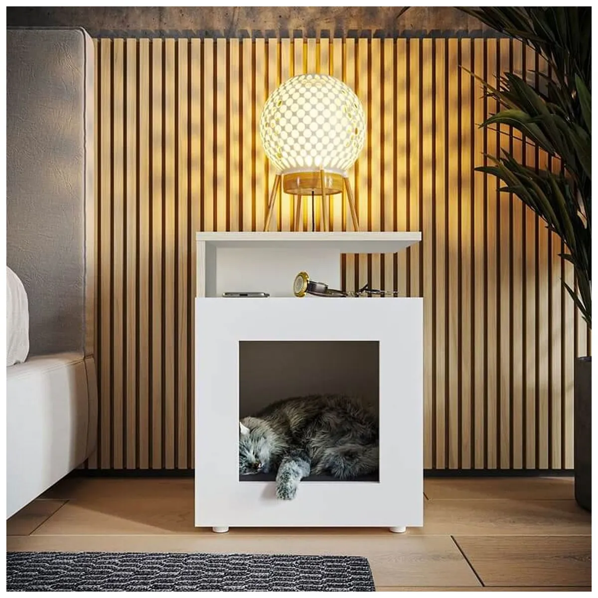 VENTITAS HOME - Casa para Mascota Velador Daisy Manzano y Blanco