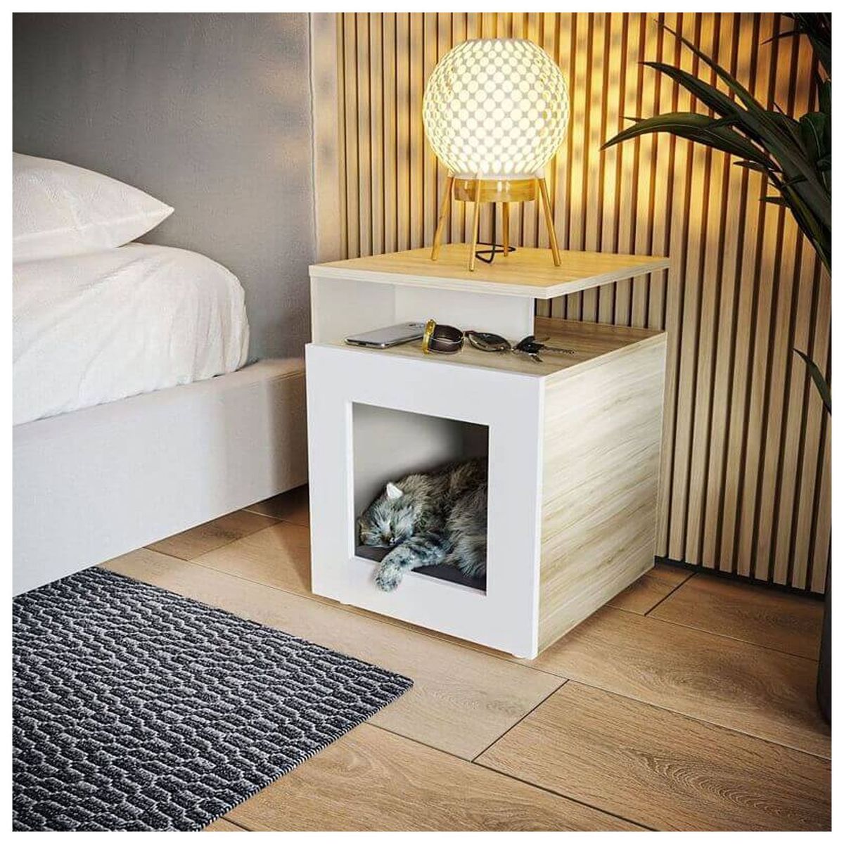 VENTITAS HOME - Casa para Mascota Velador Daisy Manzano y Blanco