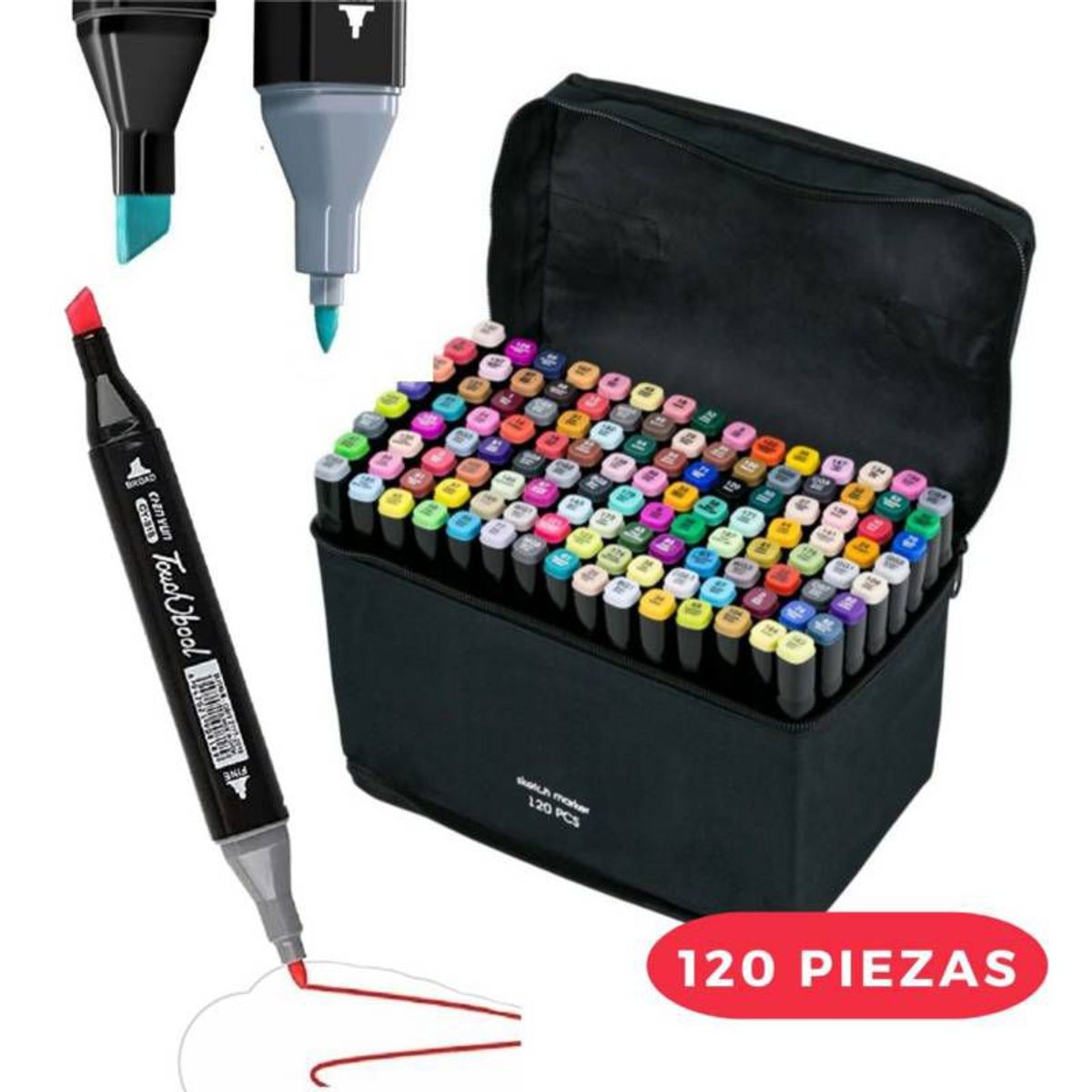 GENERICO - Set 120 Plumones Touch Doble Punta con Estuche