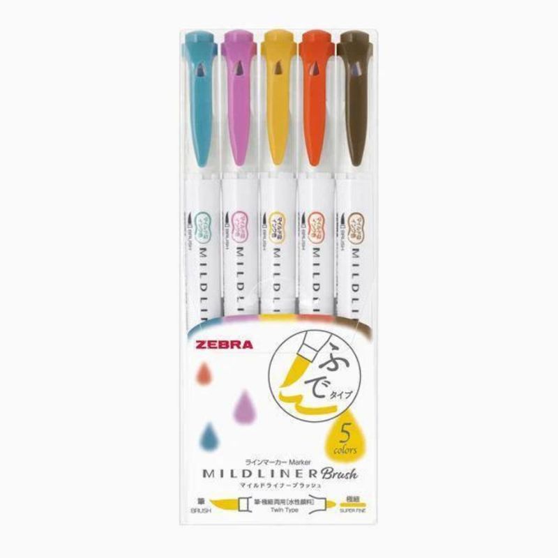 ZEBRA - Set 5 Plumones Brush Pen Zebra Mildliner Warm