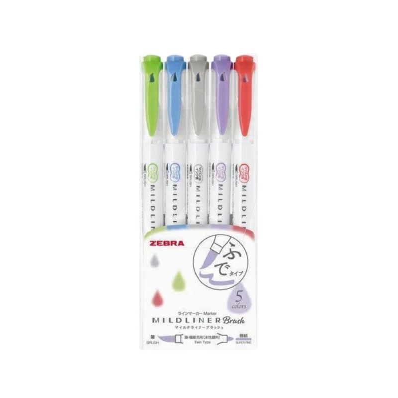 ZEBRA - Set 5 Plumones Brush Pen Zebra Mildliner Cool