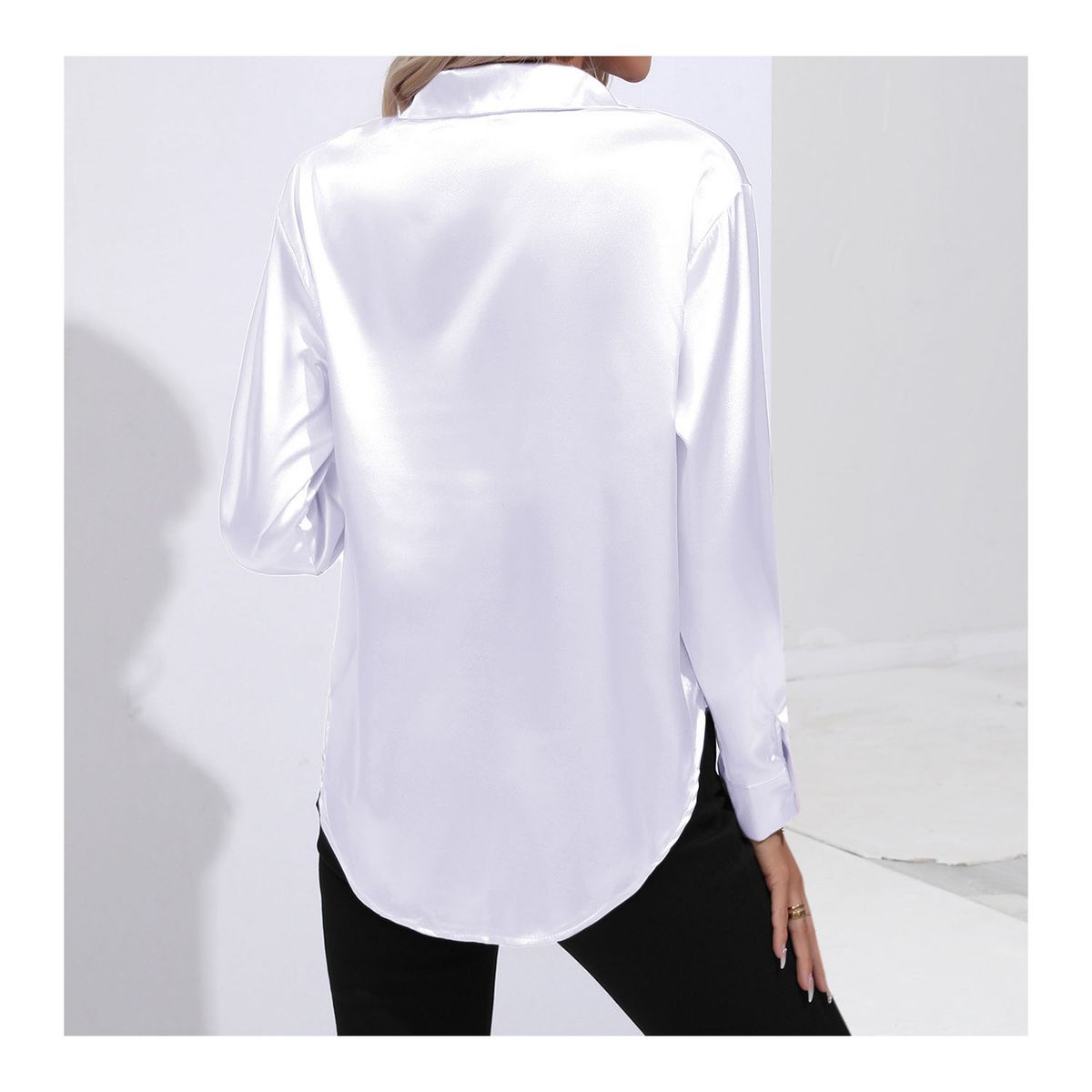 42AROZINA - blusas mujer camisa casual con solapa de satén de seda para mujer