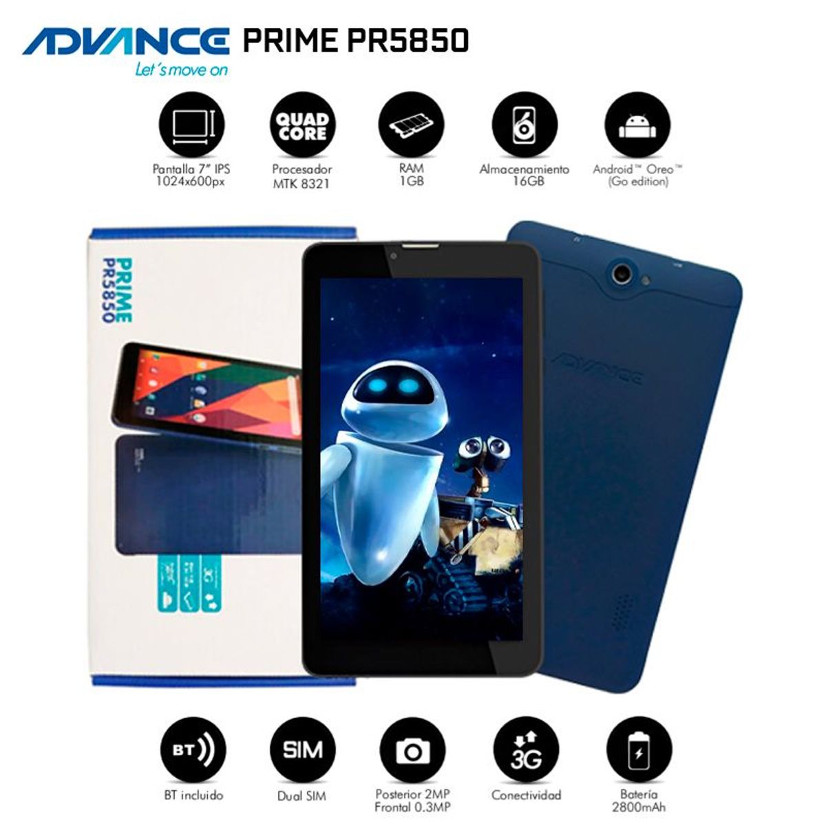 ADVANCE - TABLET ADVANCE PRIME PR5850 7 1024X600 ANDROID 81 3G DUAL SIM 16GB RAM 1GB