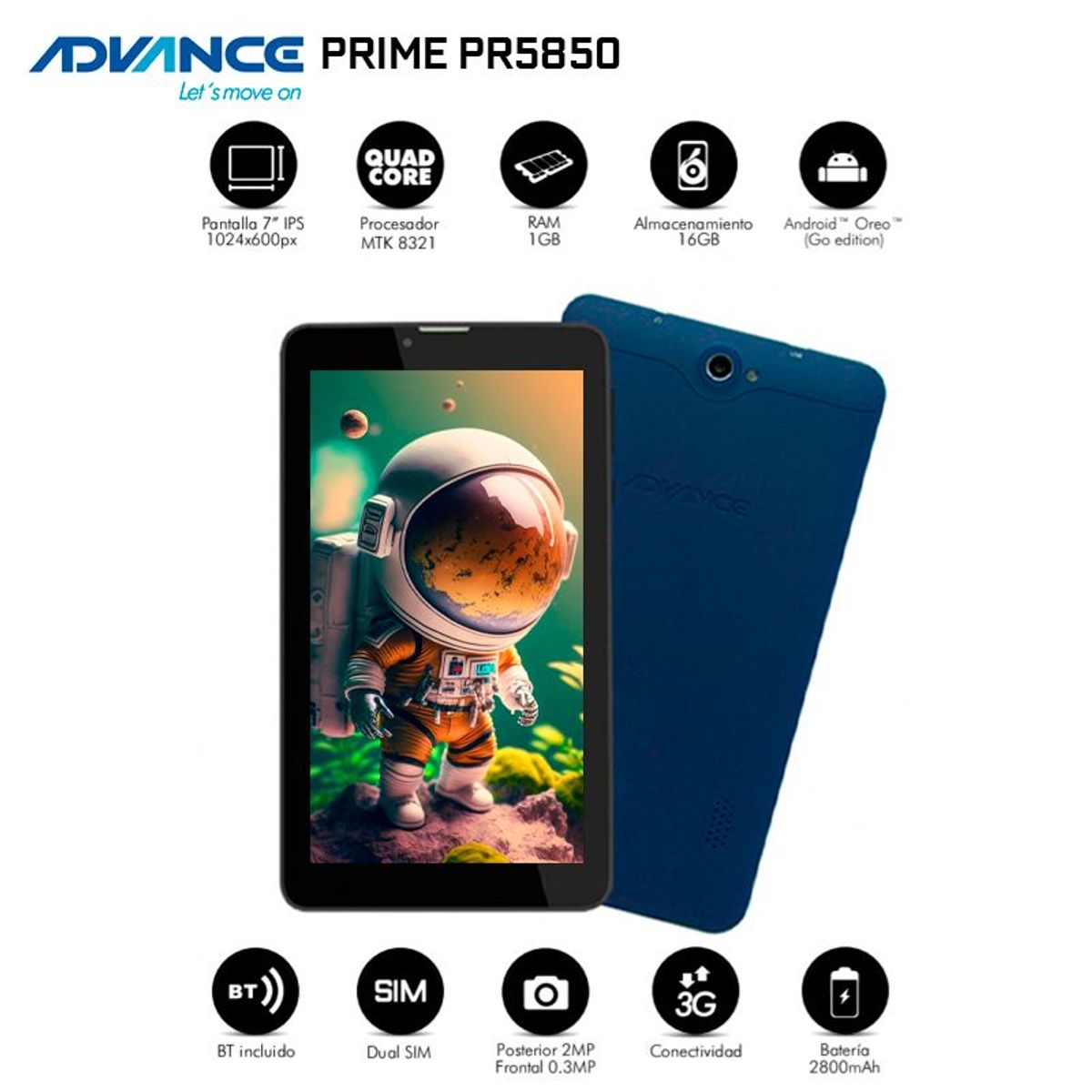 ADVANCE - TABLET ADVANCE PRIME PR5850 7 1024X600 ANDROID 81 3G DUAL SIM 16GB RAM 1GB