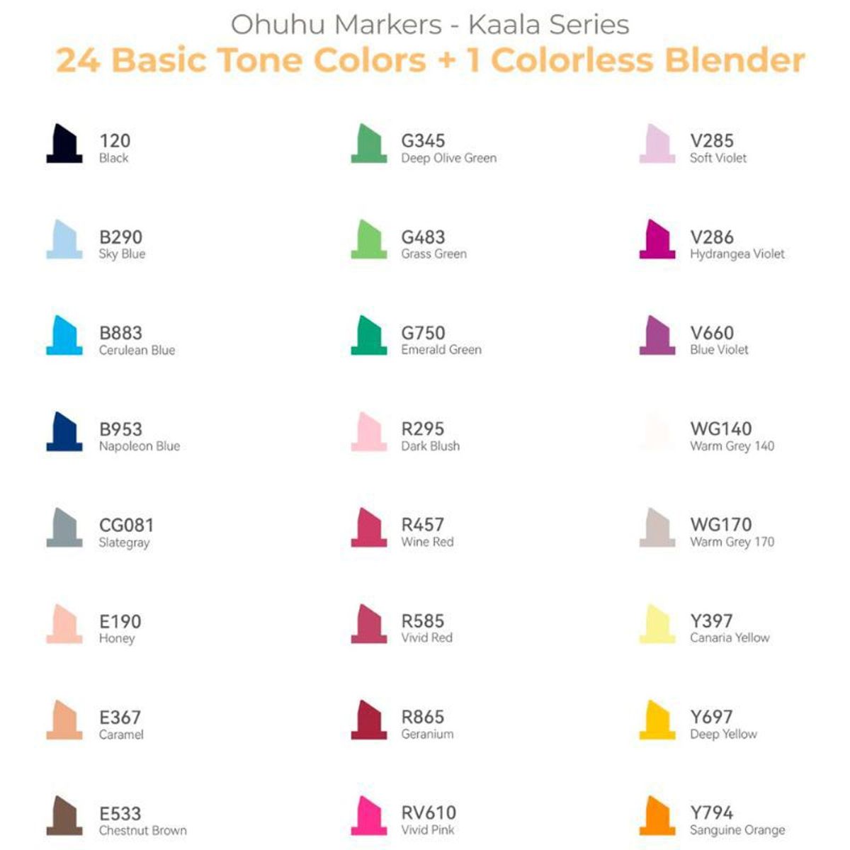 OHUHU - Ohuhu Kaala - Set de 24 marcadores - Tonos básicos