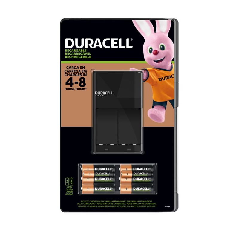 DURACELL - CARGADOR DURACELL RECARGABLE + 6 PILAS AA Y 2 PILAS AAA
