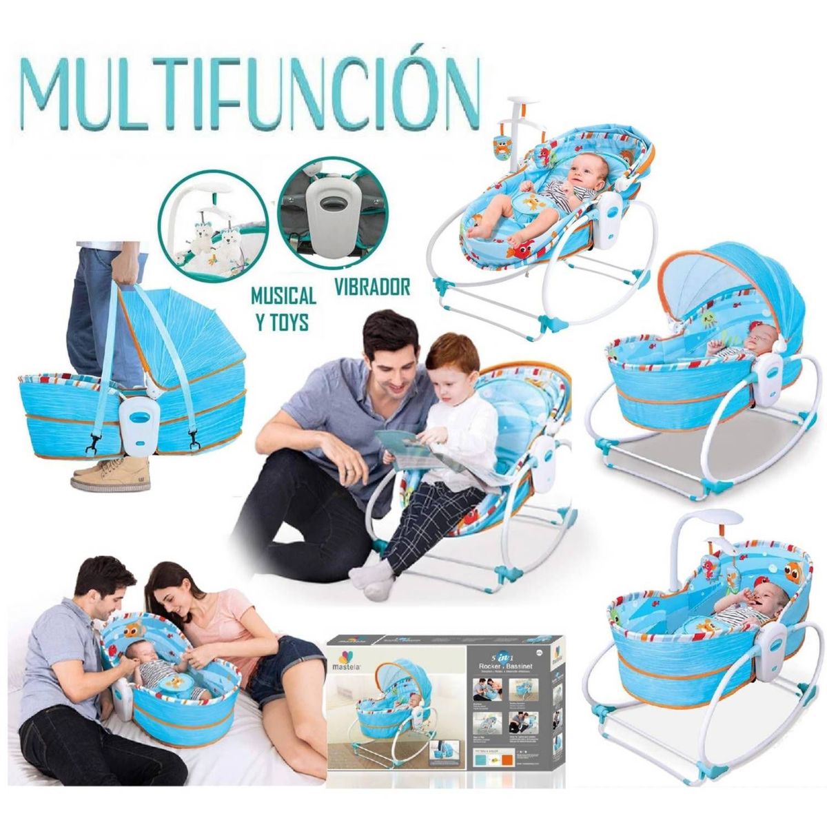 GENERICO - Moisés 6 en 1 Portátil con ruedas Azul