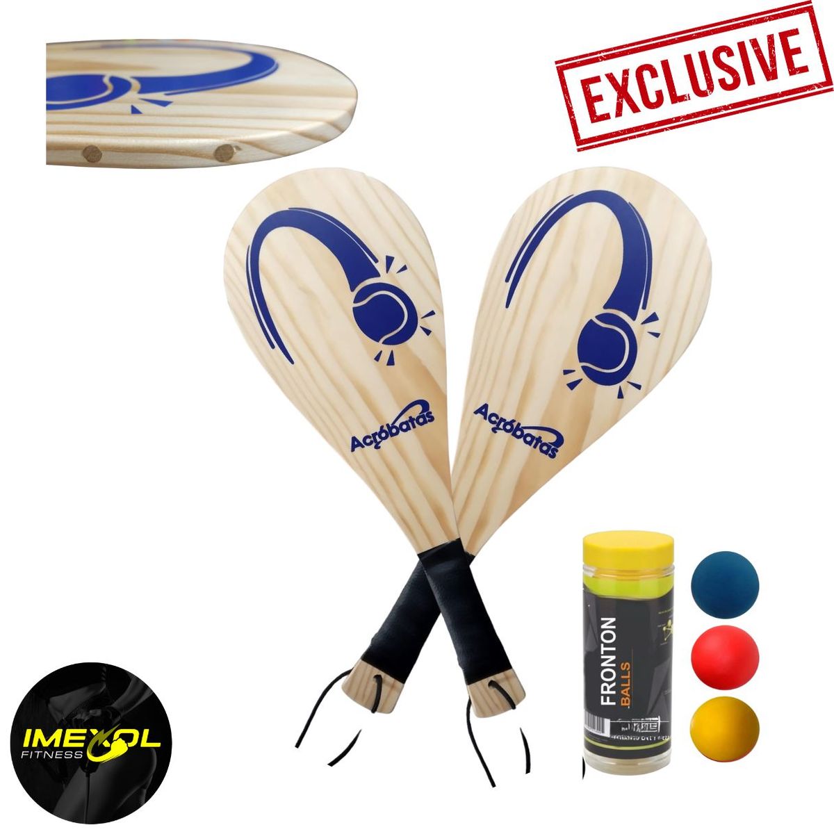 GENERICO - Dos Raquetas Frontón Liviana reforzada + 3 pelotas frontón