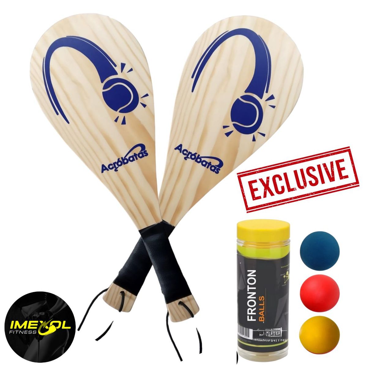 GENERICO - Dos Raquetas Frontón Liviana reforzada + 3 pelotas frontón
