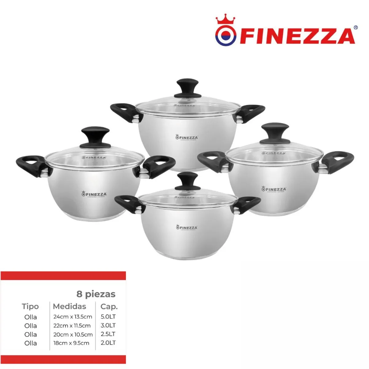 FINEZZA - JUEGO DE OLLAS ACERO INOXIDABLE 8 Pzas FINEZZA