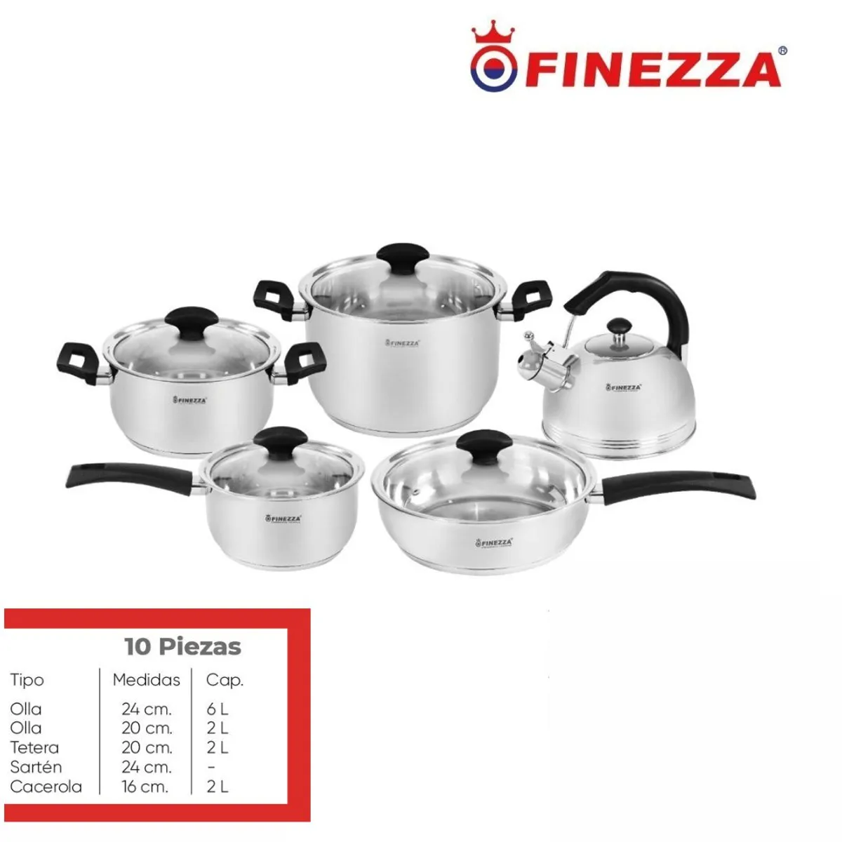 FINEZZA - JUEGO DE OLLAS ACERO INOXIDABLE 10 Pzas FINEZZA