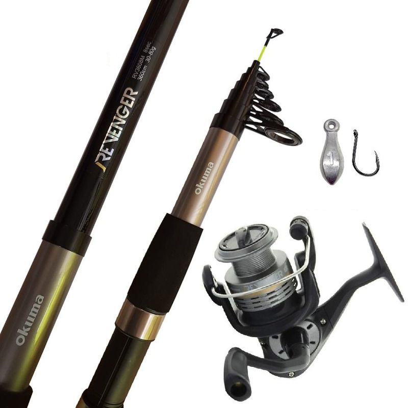 OKUMA - Combo de Pesca caña 3.60 m telescópica carrete 4000 nylon