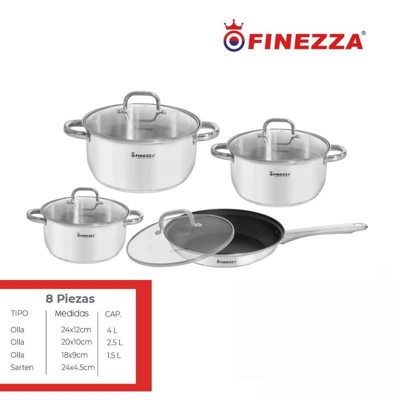 FINEZZA - JUEGO DE OLLAS ACERO INOXIDABLE 8 Pzas FINEZZA