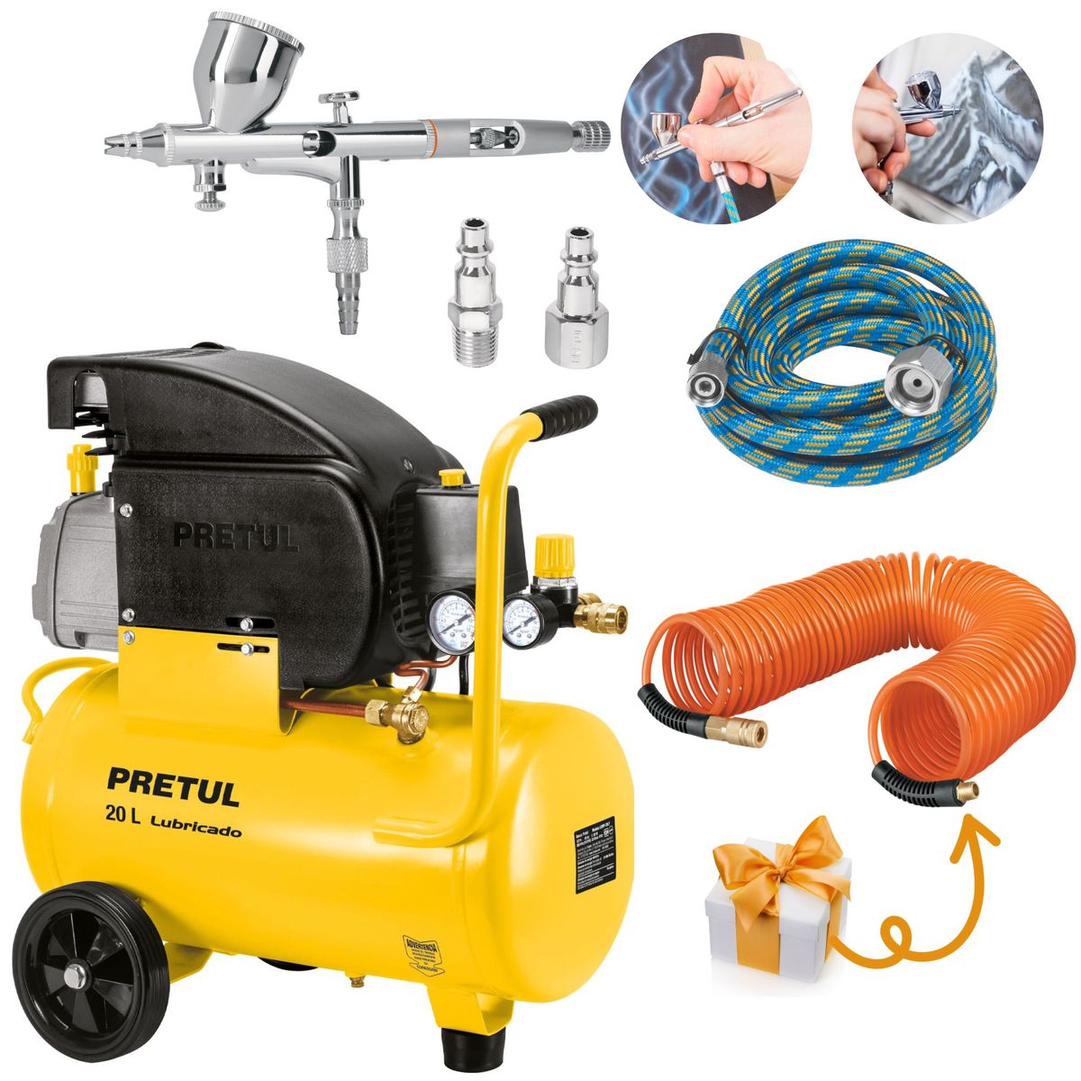 TRUPER - kit aerógrafo de gravedad compresora 20L manguera conectores Truper