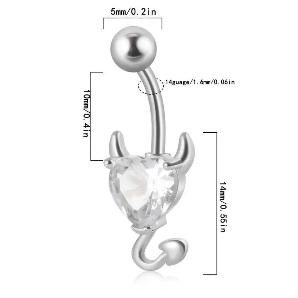 GENERICO - Piercing para ombligo corazón diablito transparente