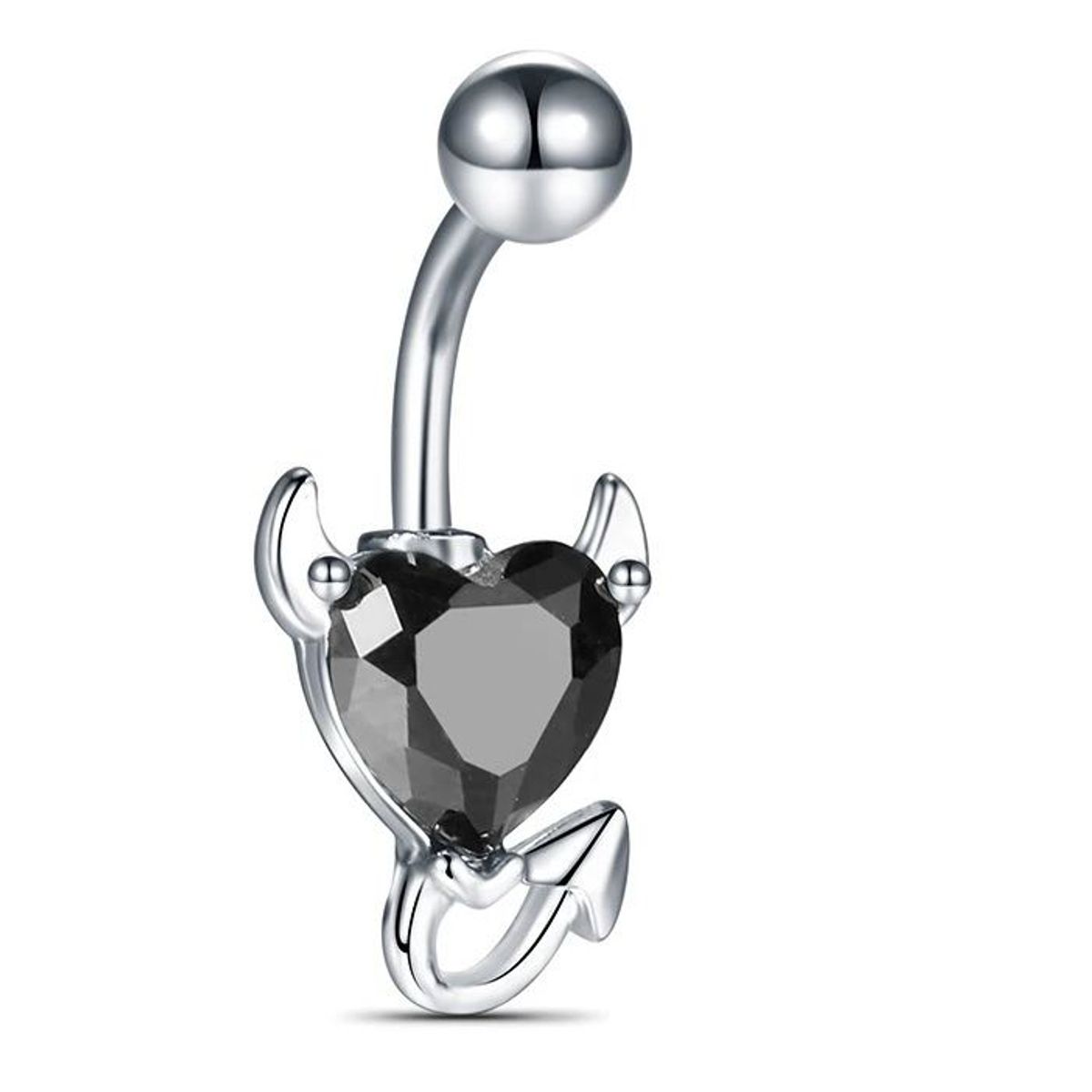 GENERICO - Piercing para ombligo corazón diablito negro