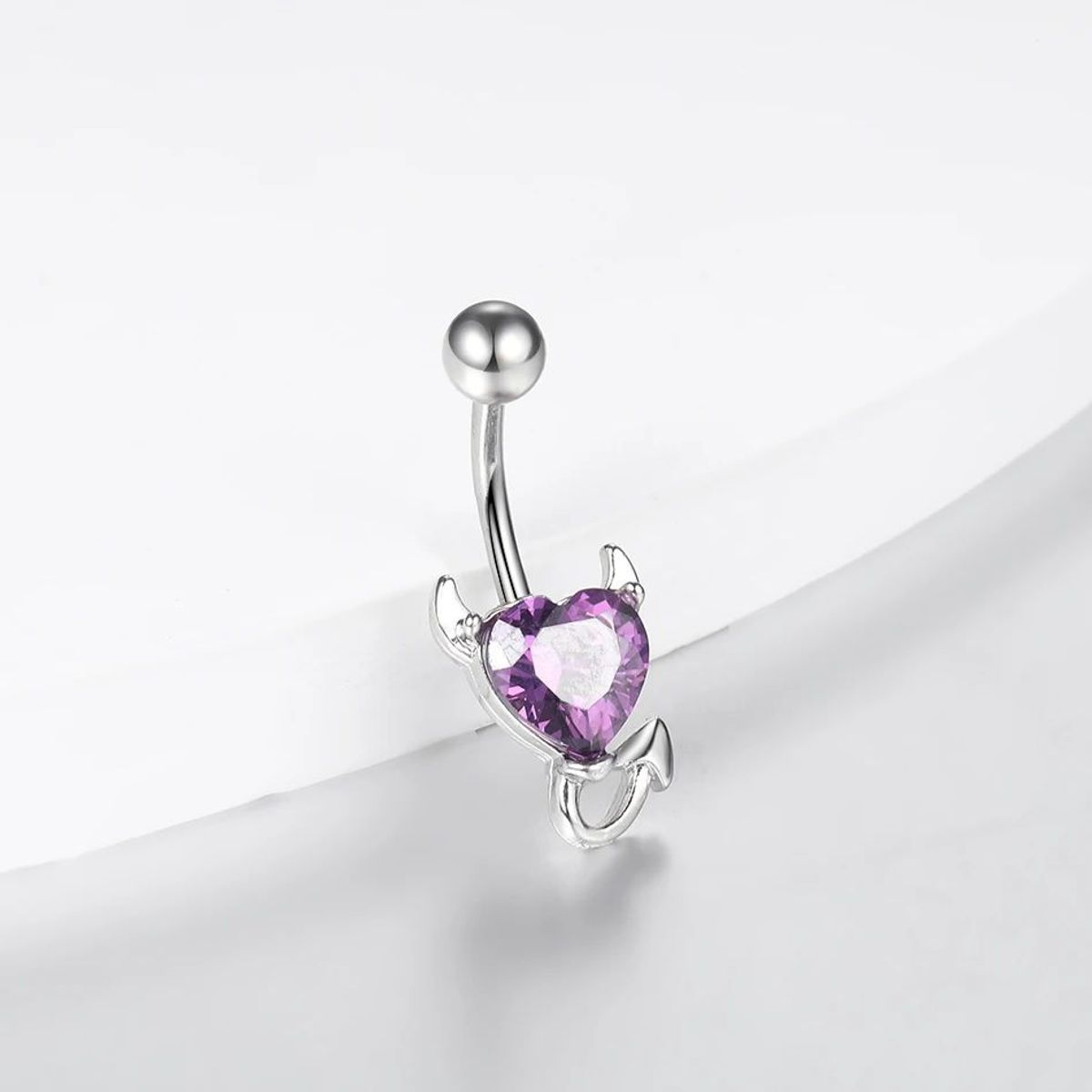 GENERICO - Piercing para ombligo corazón diablito morado