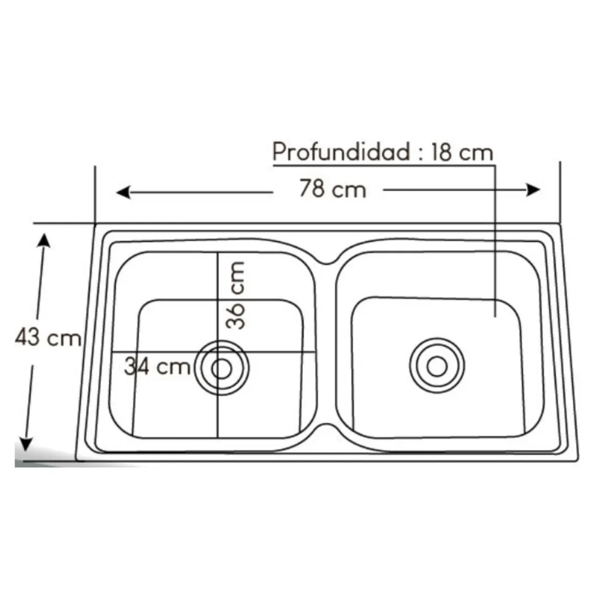GENERICO - Lavaplatos 2 pozas de Acero Inoxidable