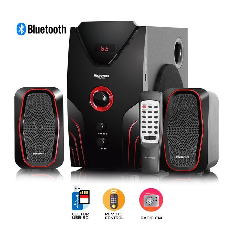 MICRONICS - Parlante 2.1 Micronics Polaris MIC S7074BT Bluetooth USB FM