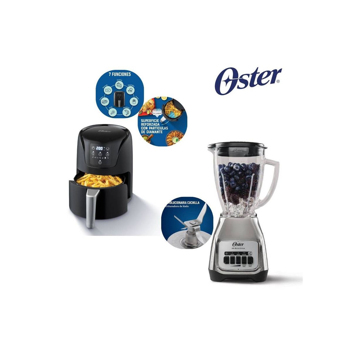 OSTER - Combo Oster Licuadora 2 Vel BLSTKAGNPB + Freidora 1,8 lts Digital