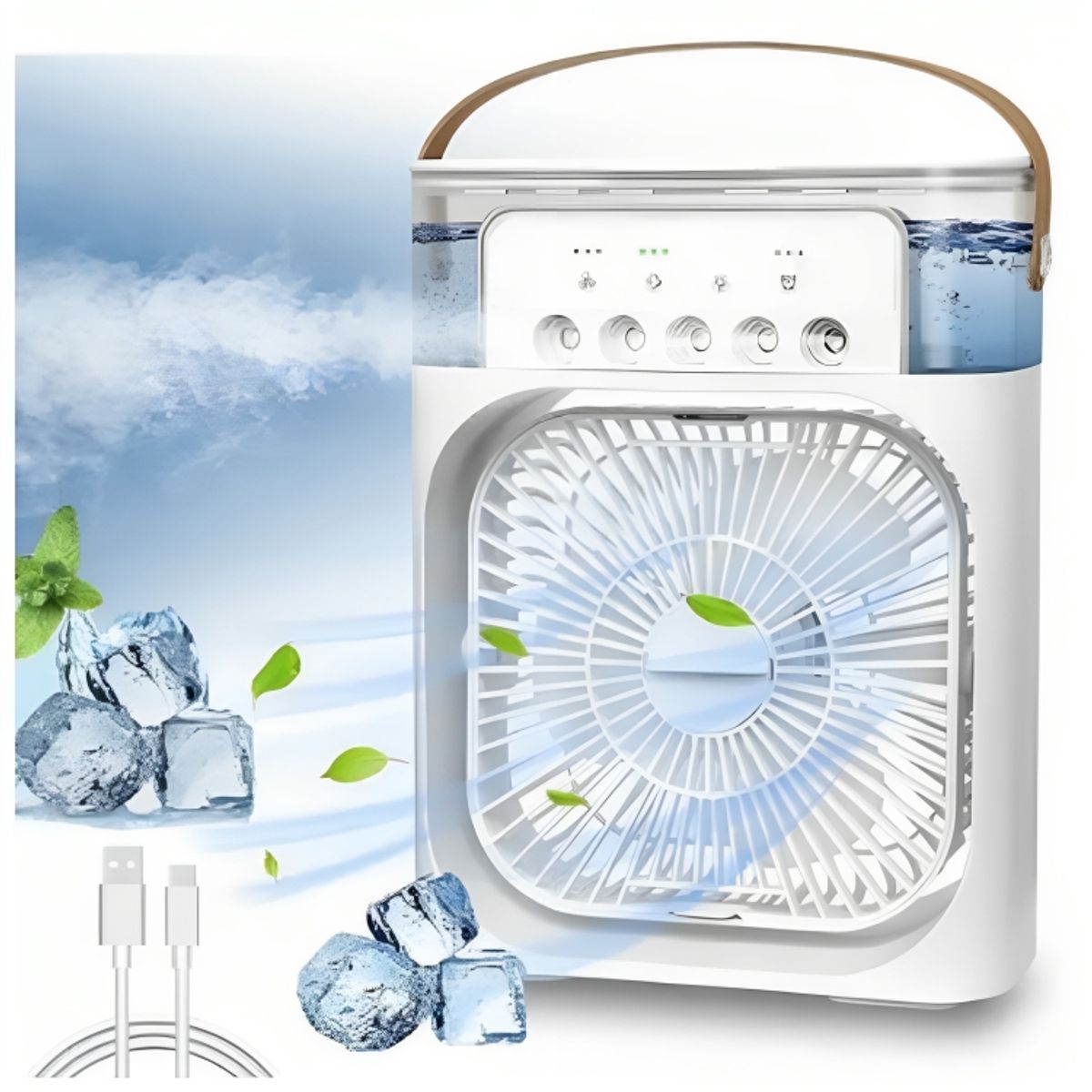 GENERICO - Mini Ventilador Humidificador Aromatizador Temporizador LED Portátil Blanco