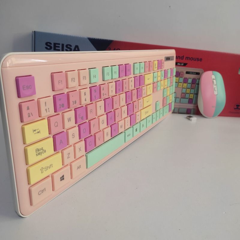 GENERICO - Kit Teclado y Mouse Inalámbrico para Pc Laptop Rosado