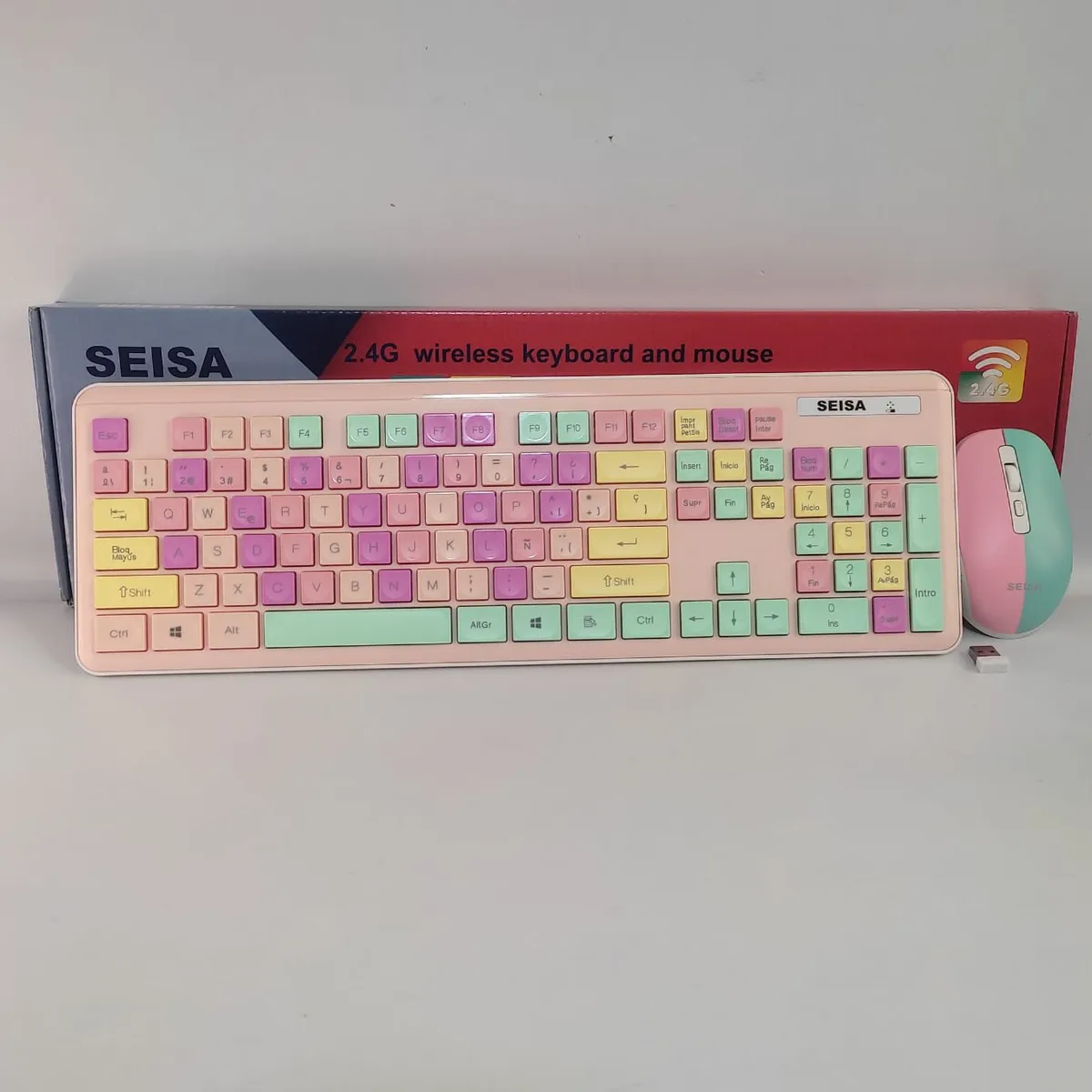 GENERICO - Kit Teclado y Mouse Inalámbrico para Pc Laptop Rosado