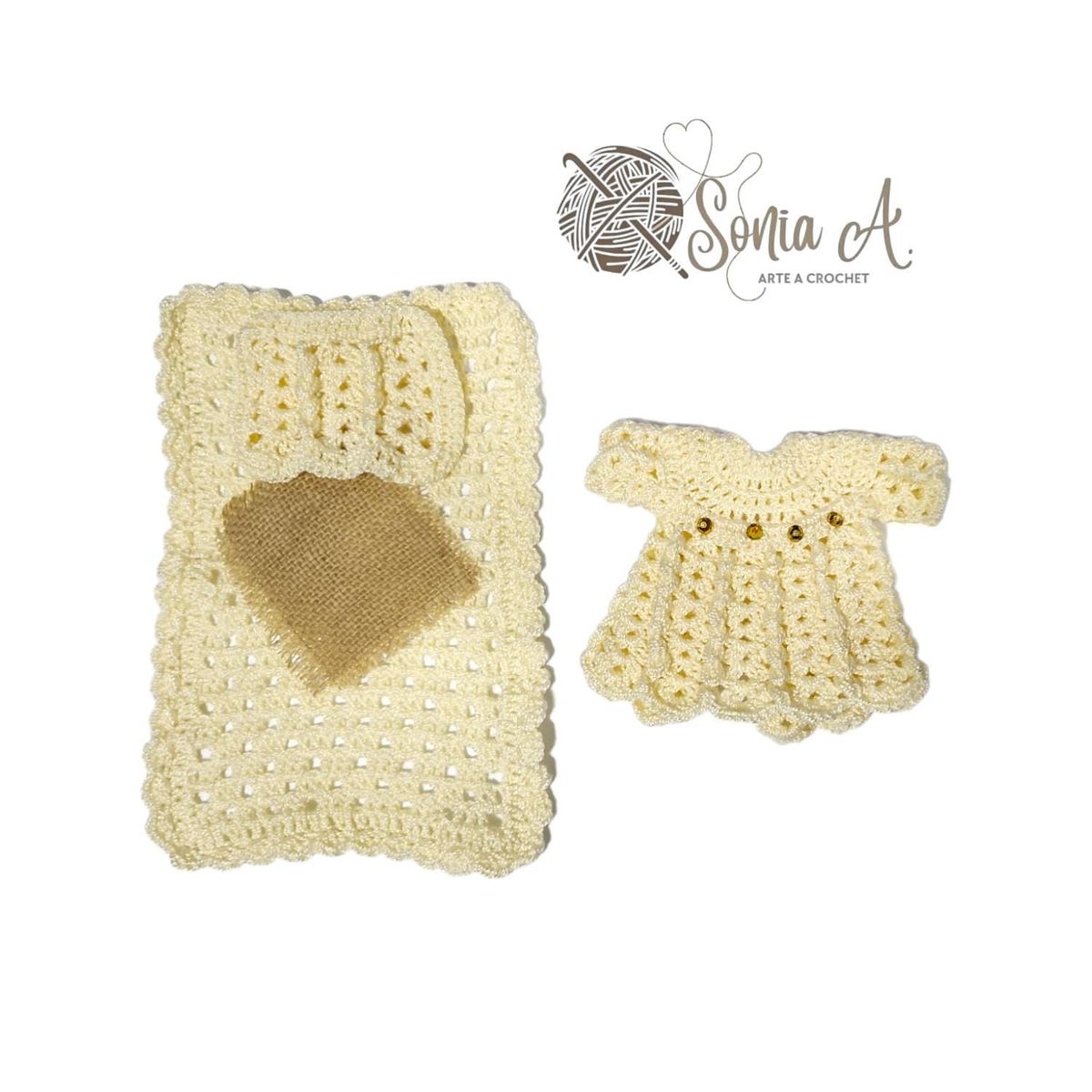 GENERICO - Traje de niño Jesús 12 cm tejido a crochet - Crema Perlado