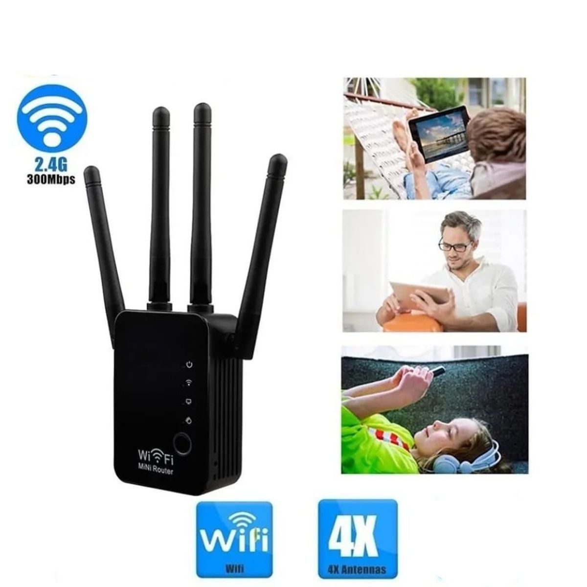GENERICO - Repetidor Wifi 300Mbps Router 4 Antenas