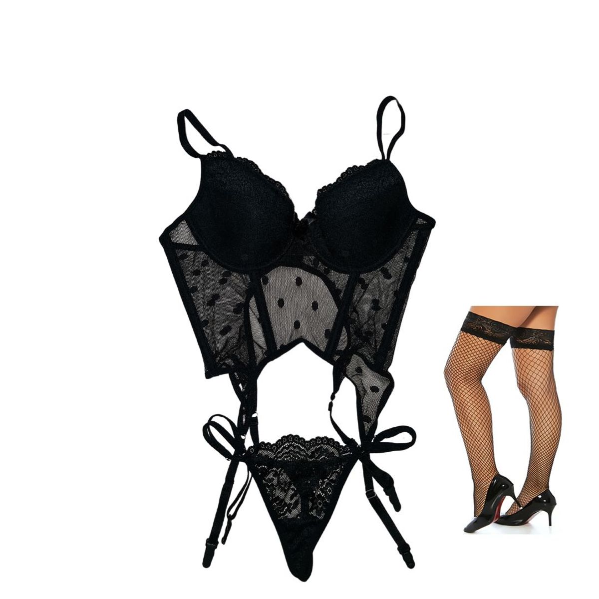 GENERICO - Bustier Luna más lindas medias y tanga_.