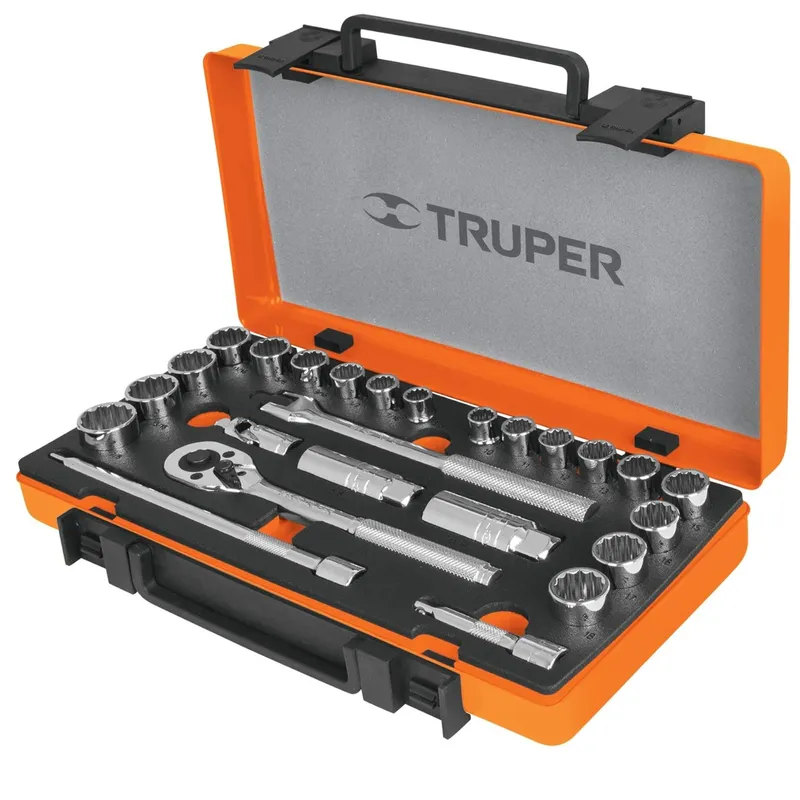 TRUPER - Dados y rachet Herramientas para mecánico, 25 Piezas,  Truper