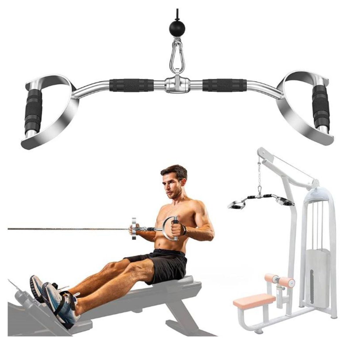 ALPHA GYM - Barra para polea de dominadas neutras  barra para gimnasio