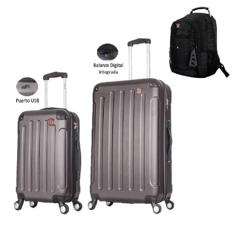 DUKAP - Bipack de Maletas Dukap 10 - 23 kg Intely Gris Oscuro y Mochila MO305