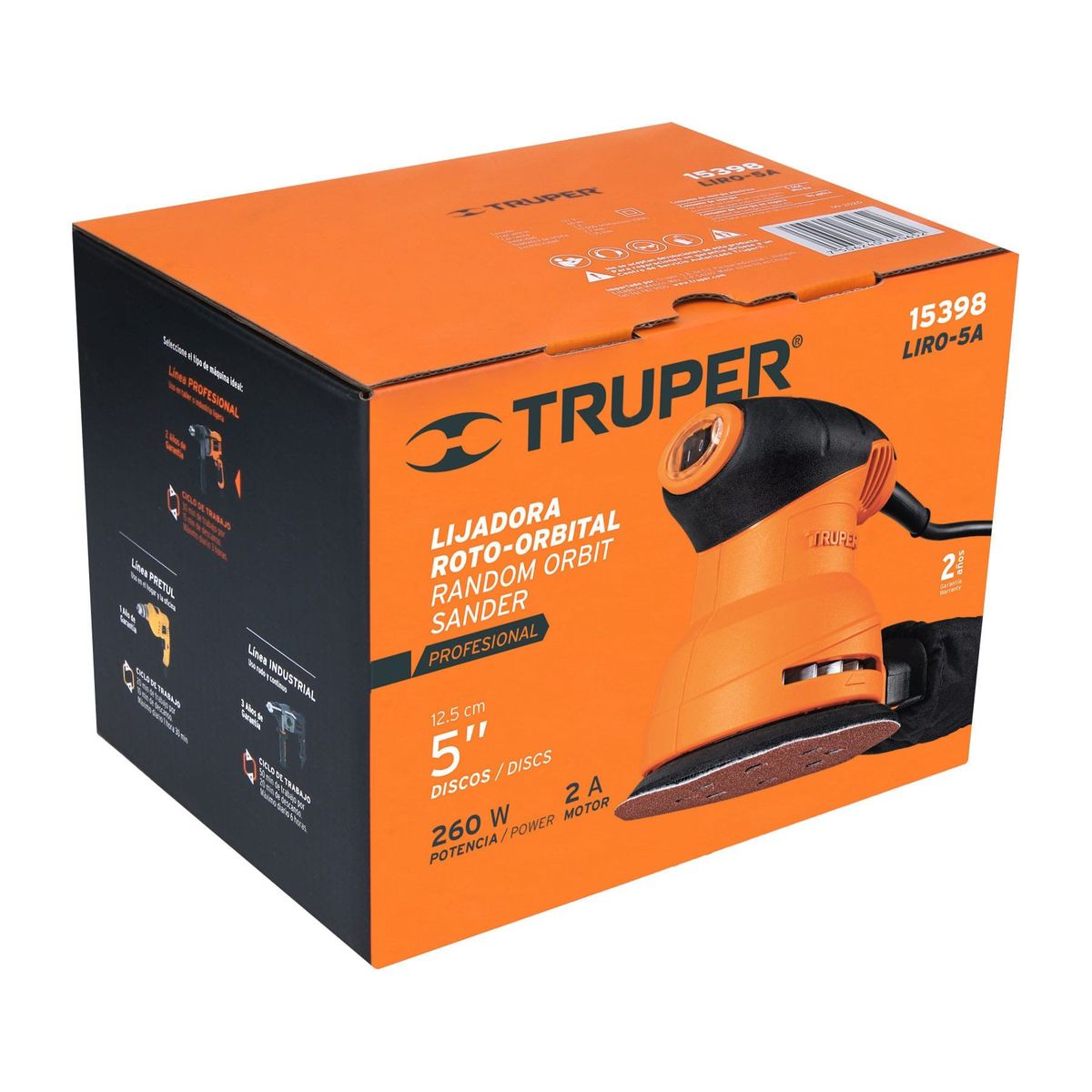 TRUPER - Lijadora roto orbital 5" 260 W, profesional, Truper