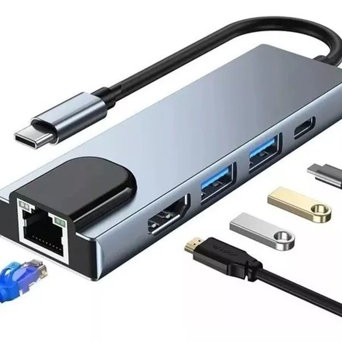 OEM - Adaptador Tipo C A Hdmi 4k Usb 3.0 Lan 5 En 1 Multipuerto 4k