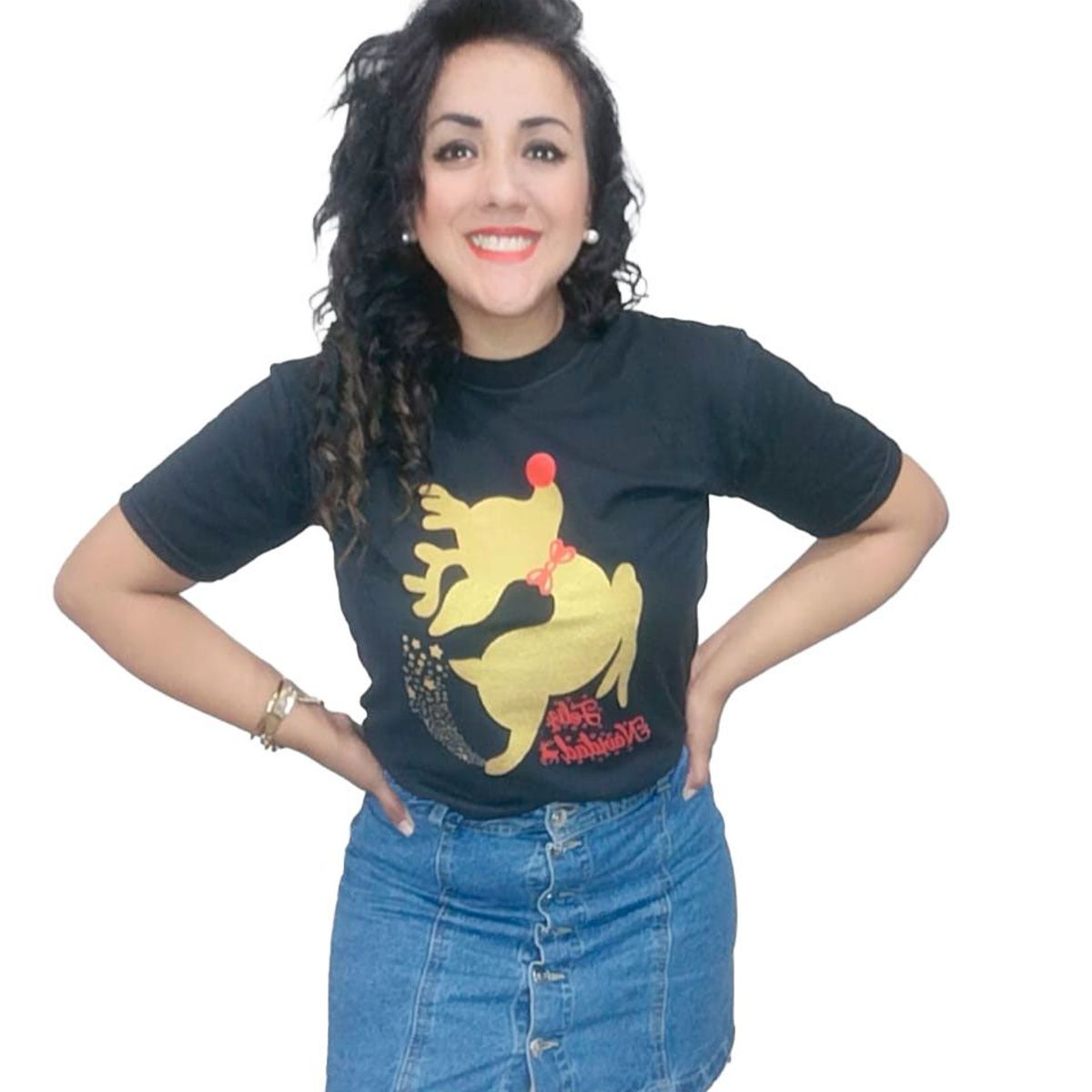 GENERICO - Polo Mujer Reno de Navidad - Nathalie Love It - Negro