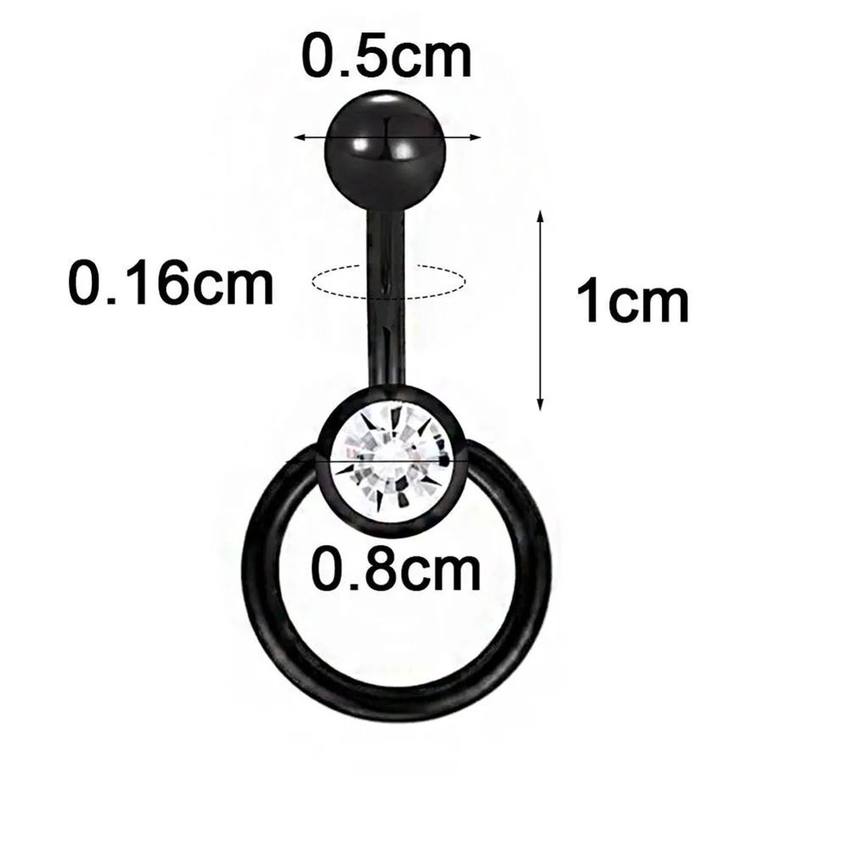 GENERICO - Piercing para ombligo aro negro brillo