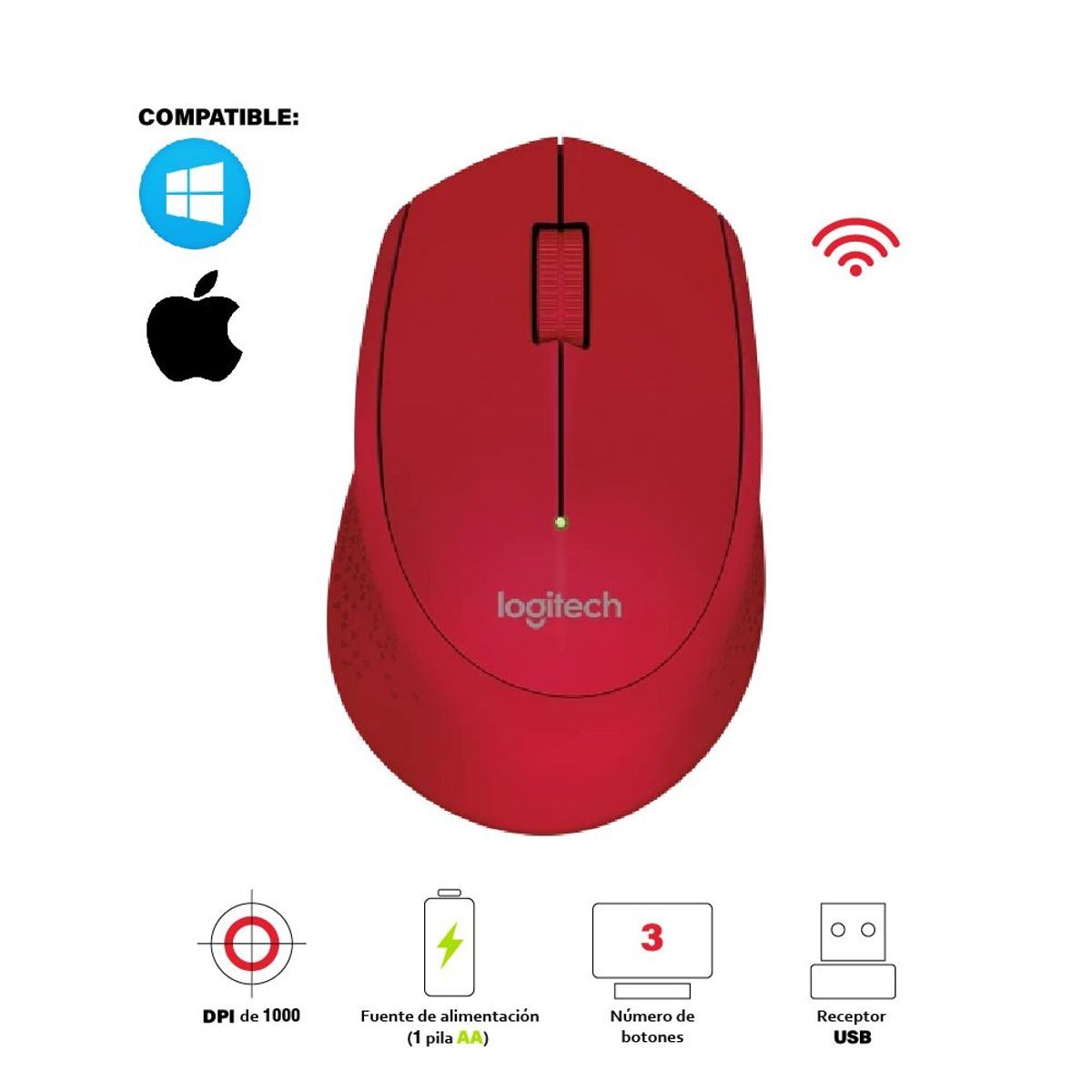 LOGITECH - Mouse Inalámbrico Logitech M280 Red