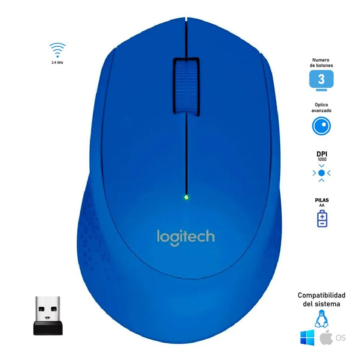 LOGITECH - Mouse Inalámbrico Logitech M280 Azul