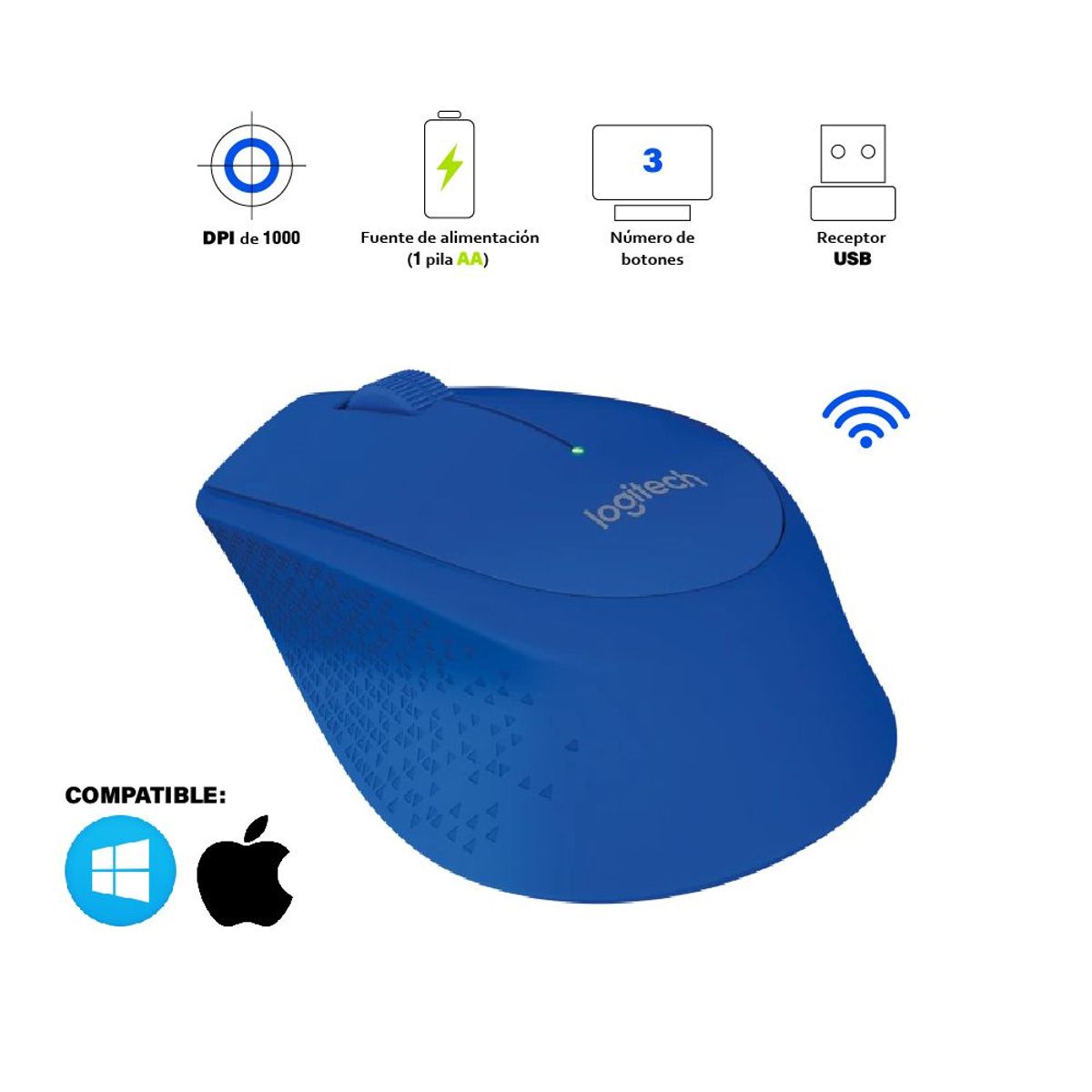 LOGITECH - Mouse Inalámbrico Logitech M280 Azul